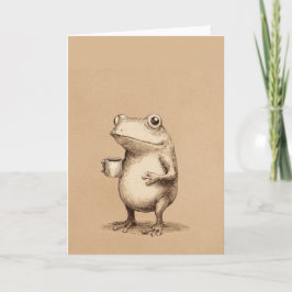 Frog with Coffee – Whimsical Vintage Animal カード