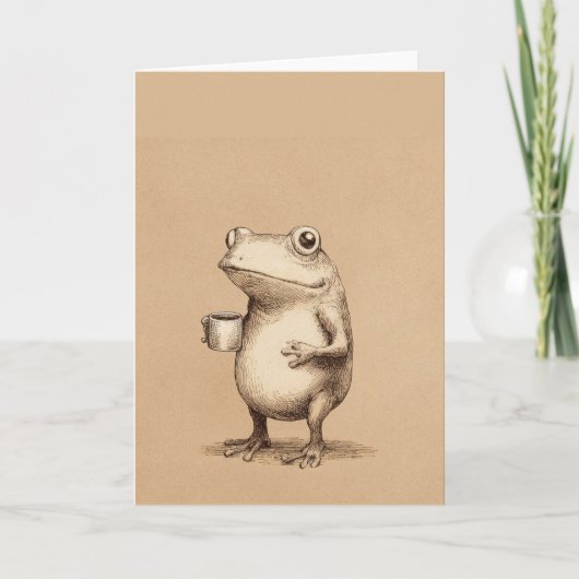 Frog with Coffee – Whimsical Vintage Animal カード (正面)