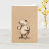 Frog with Coffee – Whimsical Vintage Animal カード (黄色い花)