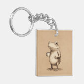 Frog with Coffee – Whimsical Vintage Animal キーホルダー (正面左)
