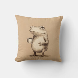 Frog with Coffee – Whimsical Vintage Animal クッション