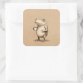 Frog with Coffee – Whimsical Vintage Animal スクエアシール (バッグ)