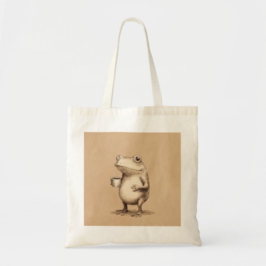 Frog with Coffee – Whimsical Vintage Animal トートバッグ (正面)