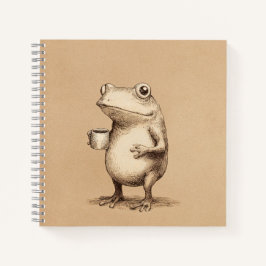 Frog with Coffee – Whimsical Vintage Animal ノートブック