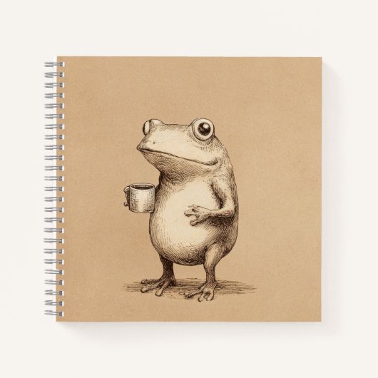 Frog with Coffee – Whimsical Vintage Animal ノートブック (正面)