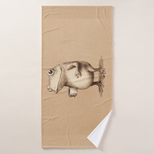 Frog with Coffee – Whimsical Vintage Animal バスタオル (バスタオル)