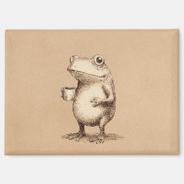 Frog with Coffee – Whimsical Vintage Animal マグネット