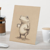 Frog with Coffee – Whimsical Vintage Animal 台座サイン (インサイチュ)