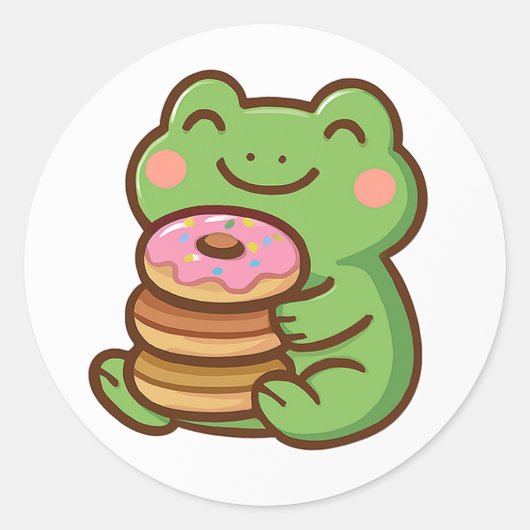 Frog With Donuts – Cute Animal Sticker ラウンドシール (正面)