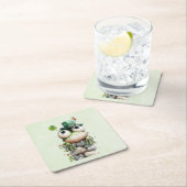 Frog with Green Hat and Shamrock Cute スクエアペーパーコースター (インサイチュ)
