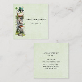Frog with Green Hat and Shamrock Cute スクエア名刺