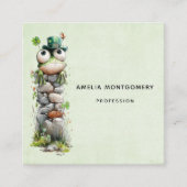 Frog with Green Hat and Shamrock Cute スクエア名刺 (正面)
