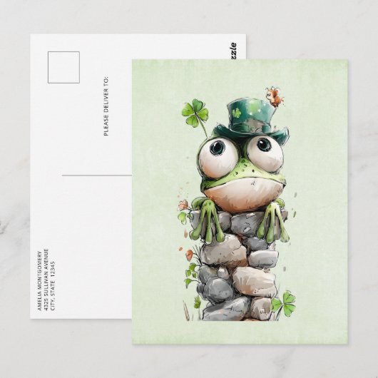 Frog with Green Hat and Shamrock Cute ポストカード (正面/裏面)
