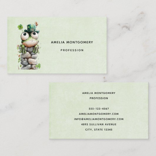 Frog with Green Hat and Shamrock Cute 名刺 (正面/裏面)
