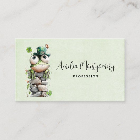 Frog with Green Hat and Shamrock Cute 名刺 (正面)