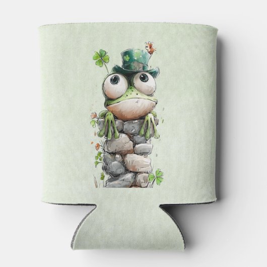 Frog with Green Hat and Shamrock Cute 缶クーラー (裏面)
