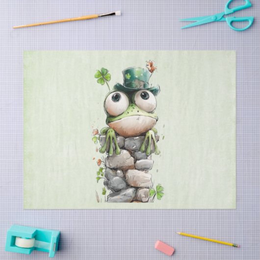 Frog with Green Hat and Shamrock Cute 薄葉紙 (クラフト)