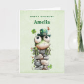 Frog with Green Hat and Shamrock Cute Birthday カード (正面)