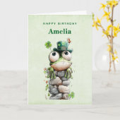 Frog with Green Hat and Shamrock Cute Birthday カード (黄色い花)