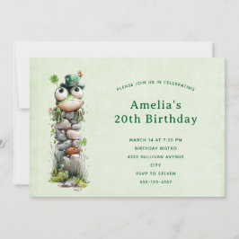 Frog with Green Hat and Shamrock Cute Birthday 招待状