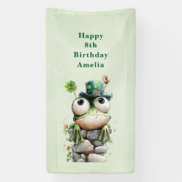 Frog with Green Hat and Shamrock Cute Birthday 横断幕