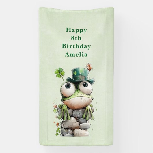 Frog with Green Hat and Shamrock Cute Birthday 横断幕 (縦)
