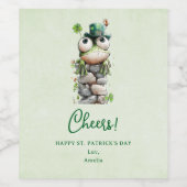 Frog with Green Hat and Shamrock Cute Cheers ワインラベル (シングルラベル)