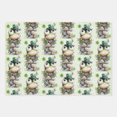 Frog with Green Hat and Shamrock Cute Pattern ラッピングペーパーシート (正面3)