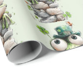 Frog with Green Hat and Shamrock Cute Pattern ラッピングペーパー (ロールコーナー)