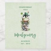 Frog with Green Hat and Shamrock Cute Wine Making ワインラベル (シングルラベル)