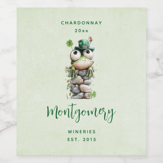 Frog with Green Hat and Shamrock Cute Wine Making ワインラベル (シングルラベル)
