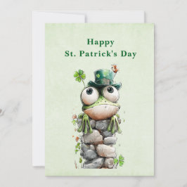 Frog with Green Hat and Shamrock St. Patrick's Day シーズンカード