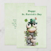 Frog with Green Hat and Shamrock St. Patrick's Day シーズンカード (正面/裏面)