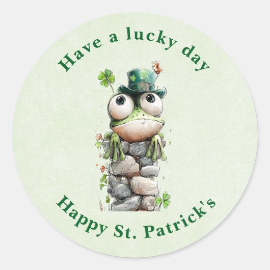 Frog with Green Hat and Shamrock St. Patrick's Day ラウンドシール (正面)