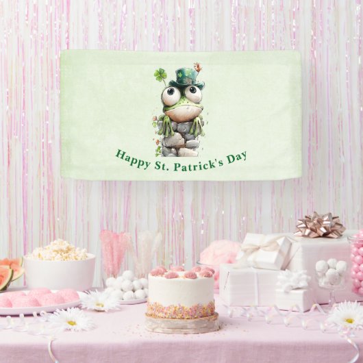 Frog with Green Hat and Shamrock St. Patrick's Day 横断幕 (パーティー)