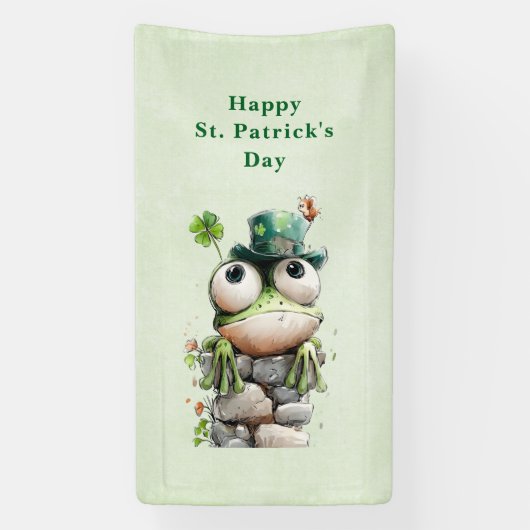 Frog with Green Hat and Shamrock St. Patrick's Day 横断幕 (縦)