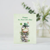Frog with Green Hat Cute St. Patrick's Day シーズンポストカード (スタンド正面)