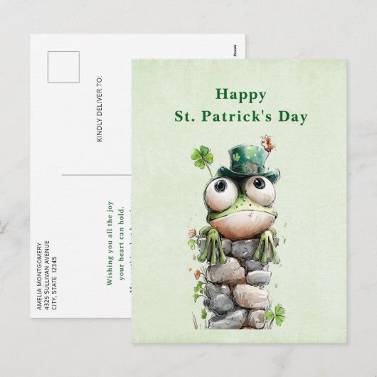 Frog with Green Hat Cute St. Patrick's Day シーズンポストカード (正面/裏面)