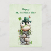 Frog with Green Hat Cute St. Patrick's Day シーズンポストカード (正面)