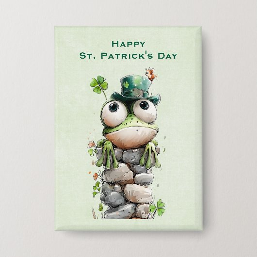 Frog with Green Hat Cute St. Patrick's Day 缶バッジ (正面)
