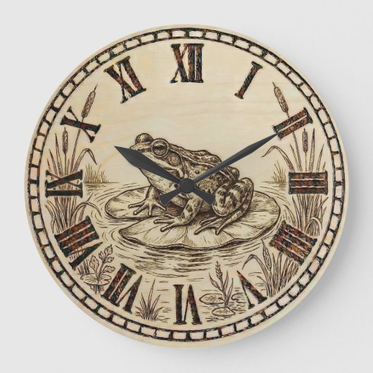 Frog Wooden Wall Clock ラージ壁時計 (正面)