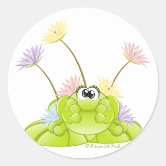 Froggie n Liliesステッカー ラウンドシール (正面)