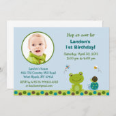 Froggyのカエルのかたつむりの男の子の写真の誕生日の招待状 招待状 (正面/裏面)