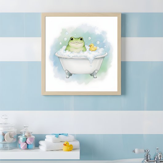 Froggy Bath Time Fun Kids Bathroom Wall Art ポスター