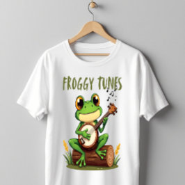 Froggy Tunes: Adorable Cartoon Frog Playing Banjo Tシャツ