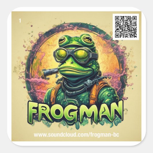Frogman #1ステッカー – 6シールのシート スクエアシール (正面)