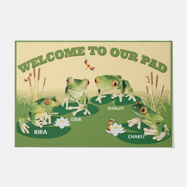 Frogs パーソナライズされた DoorMat、Frog Welcome Mat ドアマット (正面)