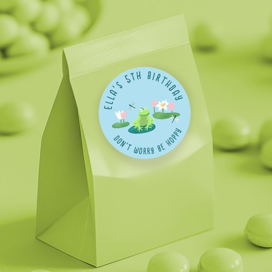 Frogs and Lily Pads Cute Birthday Kids CUSTOM ラウンドシール