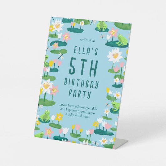 Frogs and Lily Pads Cute Birthday Party  台座サイン (正面)