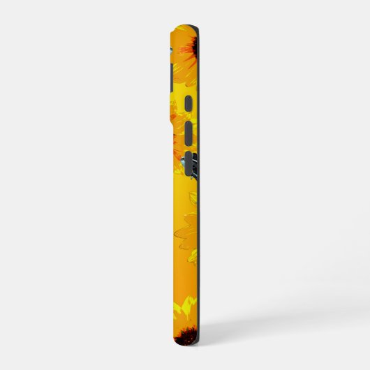 "Frogs and Sunflowers: A Playful Nature Pattern" iPhone 16ケース (左側面)